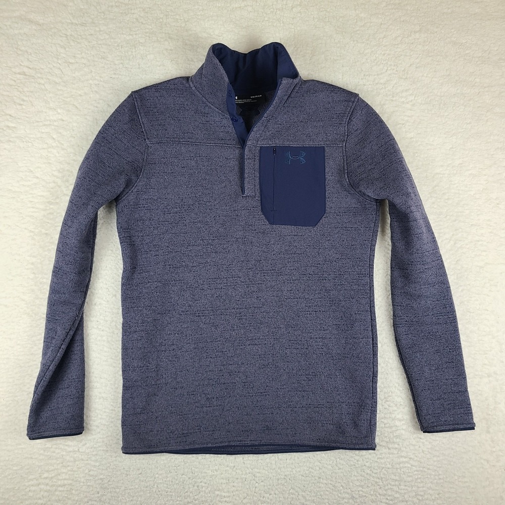 Under Armour Sweater Mens Small Blue Loose Coldgear Snap Button Fleece